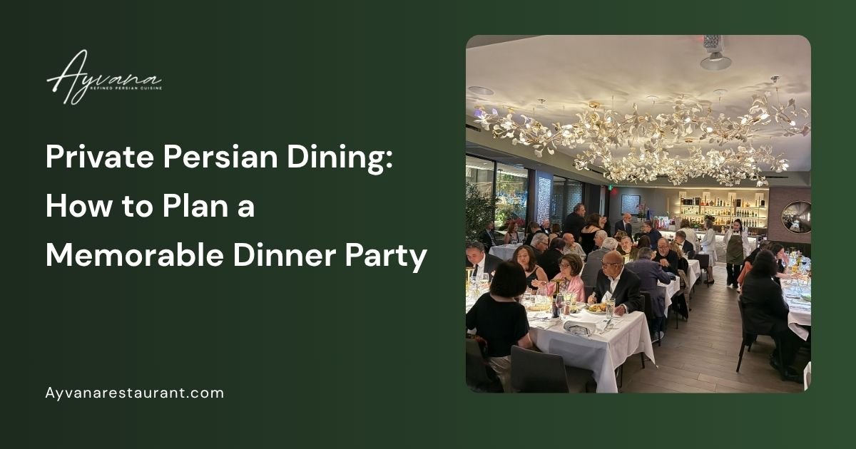 Private Persian dinner party featuring shared dishes and elegant table settings