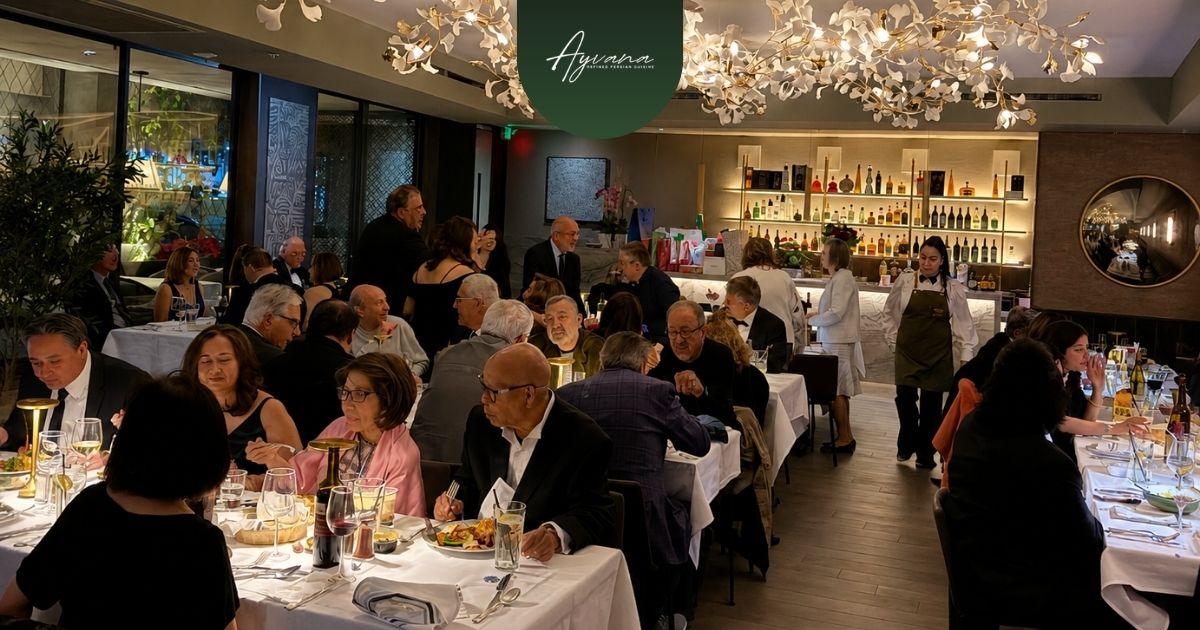 Group enjoying authentic Persian cuisine at Ayvana Persian Restaurant in Tarzana