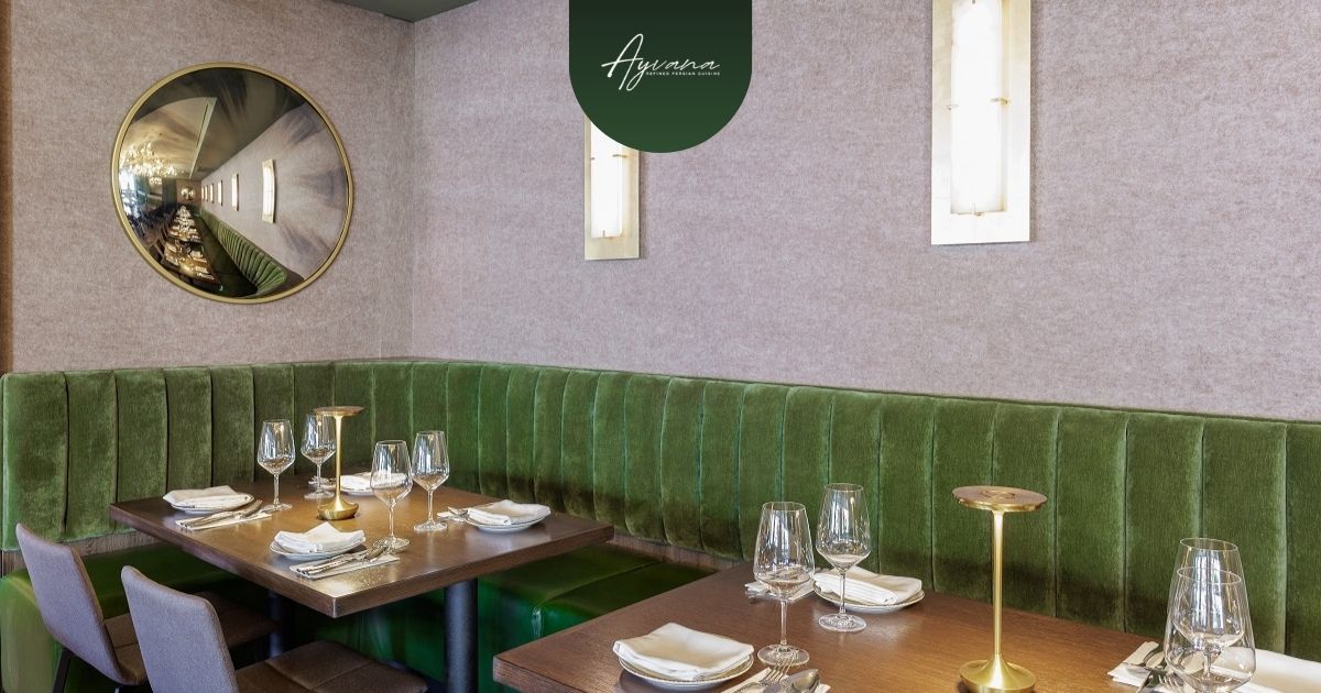 Elegant Ayvana Persian restaurant interior in Tarzana showcasing dining space ideal for wine pairings with Persian cuisine